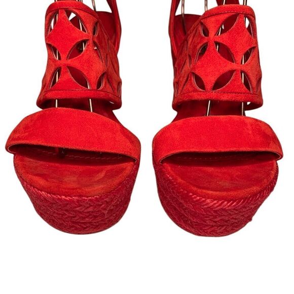 Louis Vuitton Ankle Wrap Espadrille Lasercut Logo Wedge Suede Sandals EU 37 US 7 - Picture 3 of 8